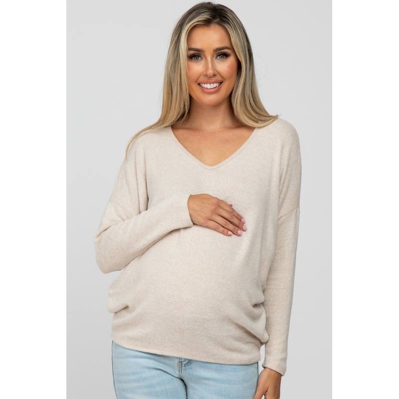 Beige Soft Dolman Sleeve Maternity Top