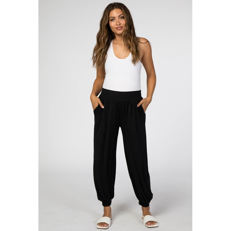Black Soft Knit Harem Maternity Pants