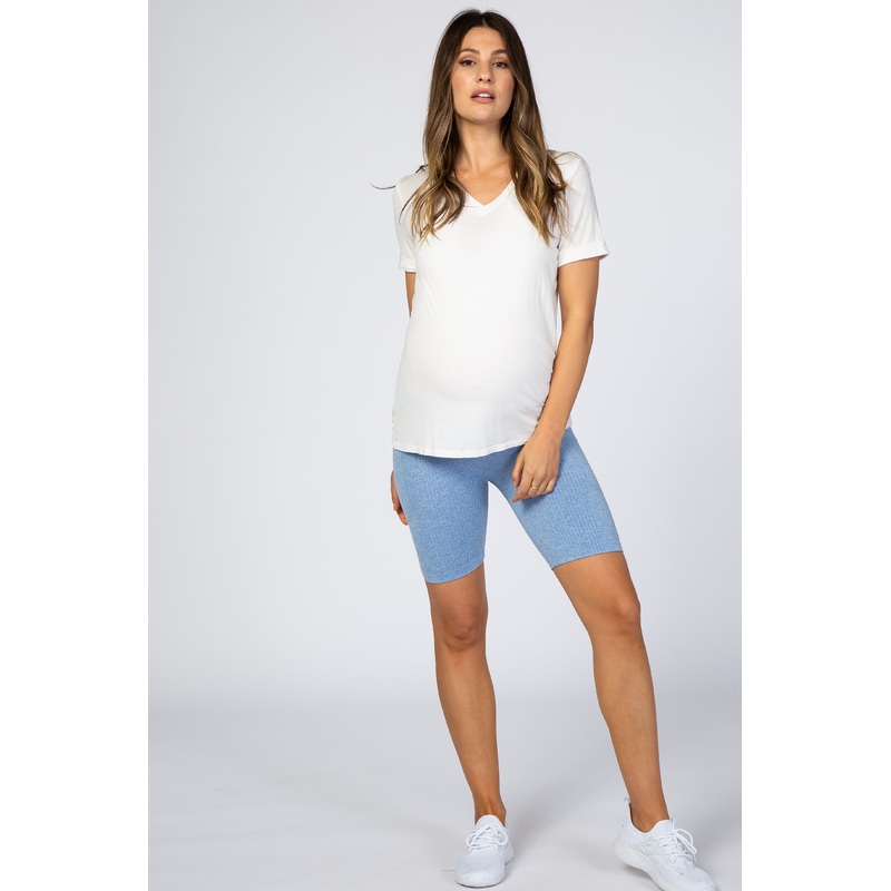 Light Blue Marled Maternity Biker Shorts