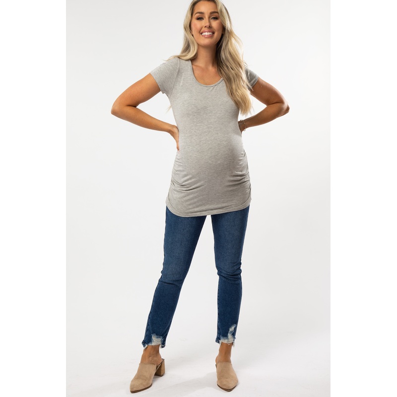 Navy Blue Distressed Hem Maternity Skinny Jeans