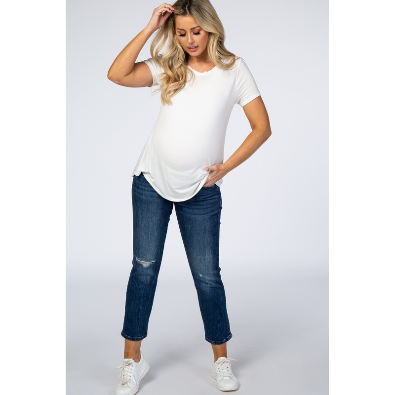 PinkBlush Blue Ripped Knee Straight Leg Maternity Jeans