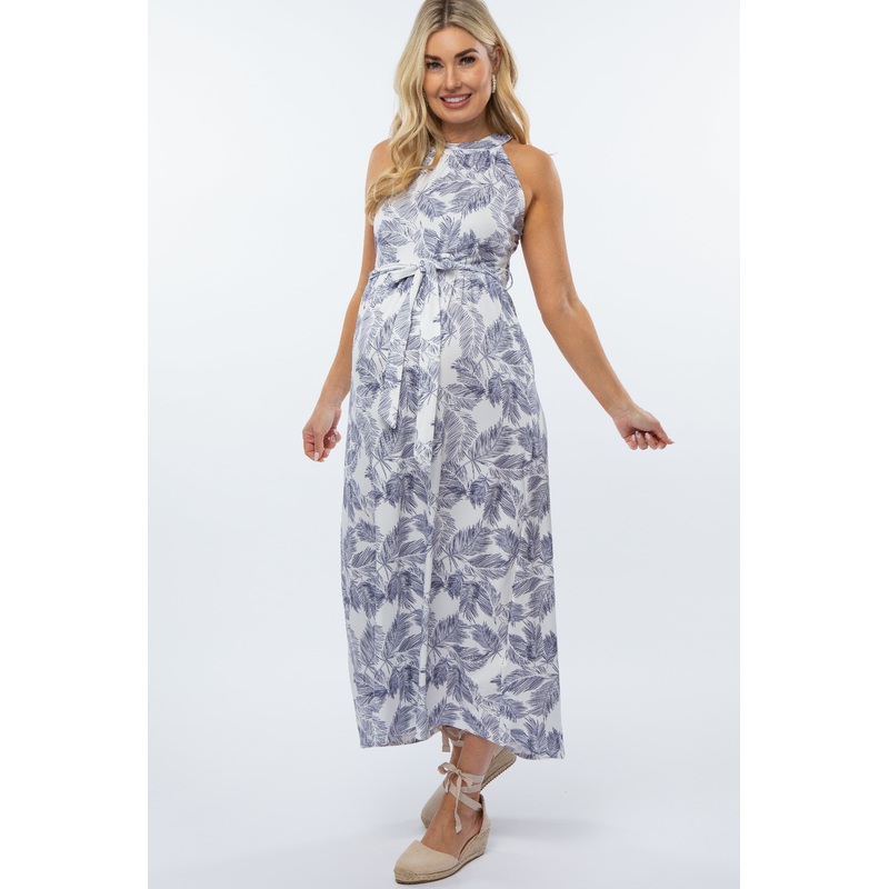 White Floral Empire Maternity Maxi Dress