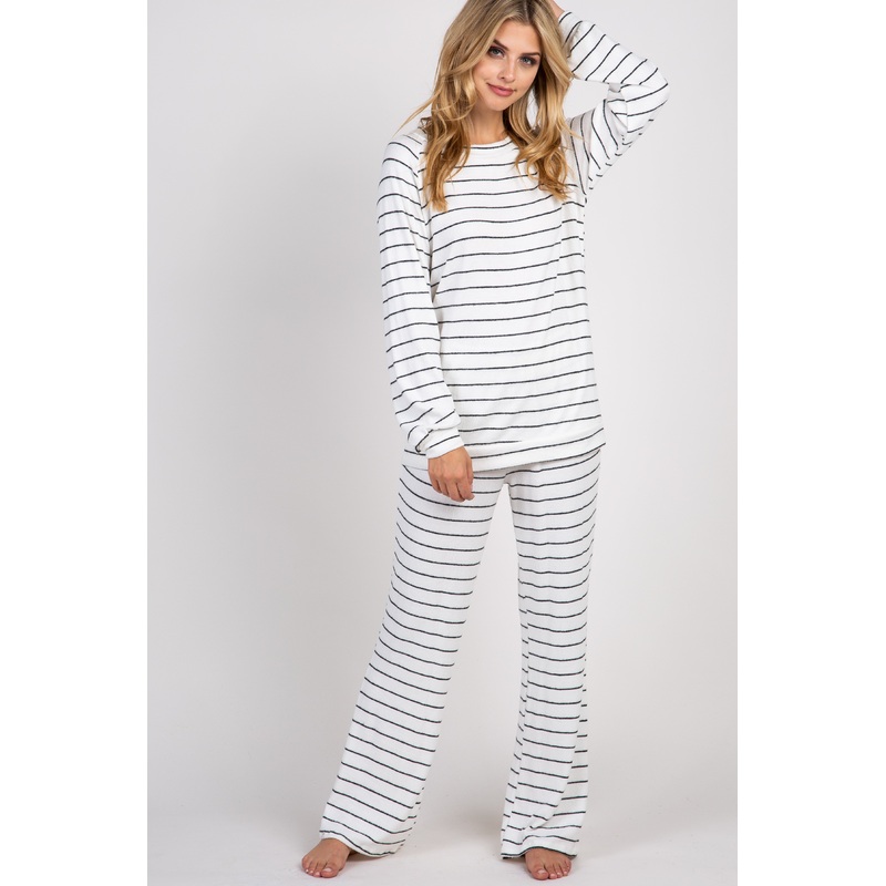 Ivory Striped Soft Long Sleeve Pajama Set