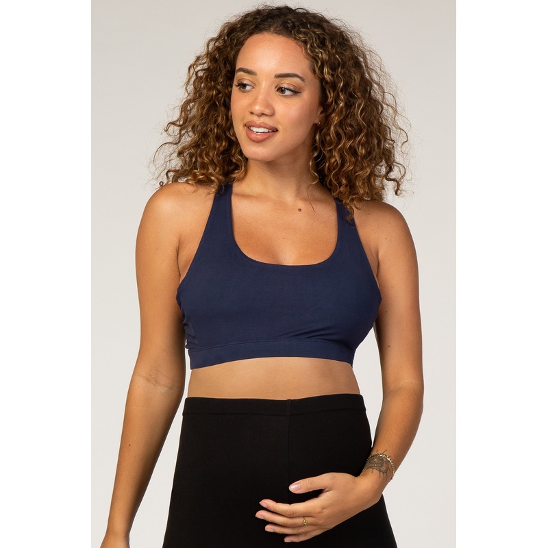 Navy Blue Mesh Insert Racerback Maternity Sports Bra