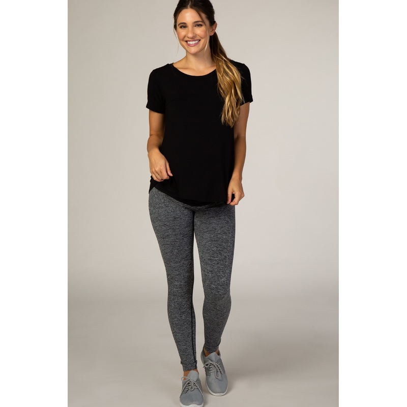 PinkBlush Grey Ribbed Heathered Maternity Active Legging