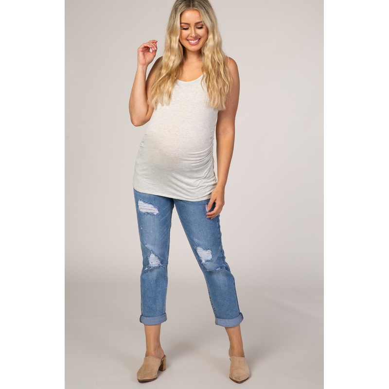 PinkBlush Light Wash Distressed Maternity Boyfriend Jeans