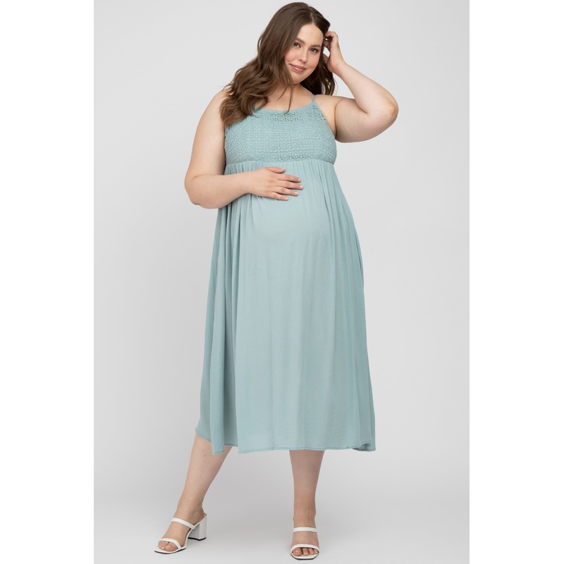 Aqua Crochet Top Maternity Plus Midi Dress