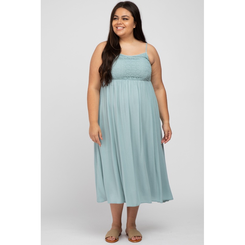 Aqua Crochet Top Plus Midi Dress