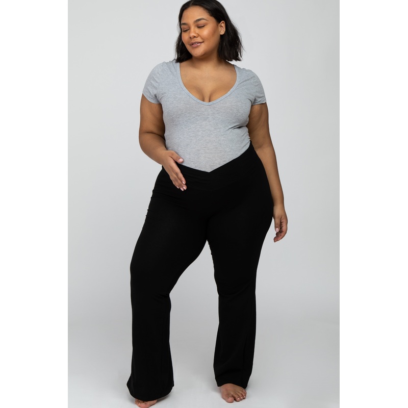 Black Layered V-Front Maternity Plus Leggings
