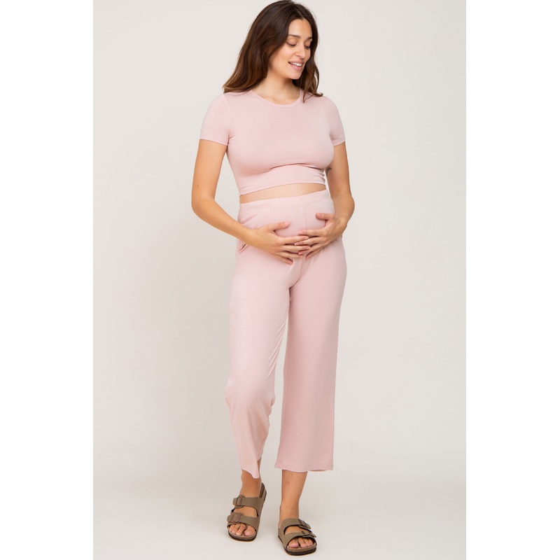 Light Pink Crop Top Maternity Lounge Set
