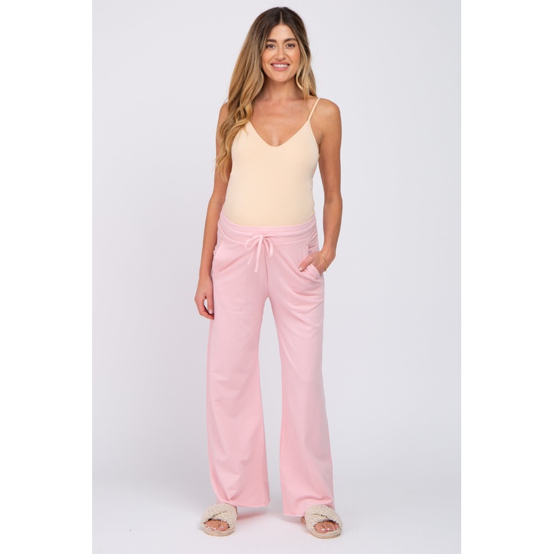 Pink Smocked Waist Maternity Lounge Pants