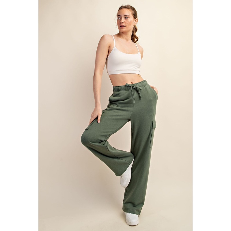 Olive Cargo Pocket Straight Leg Sweatpants