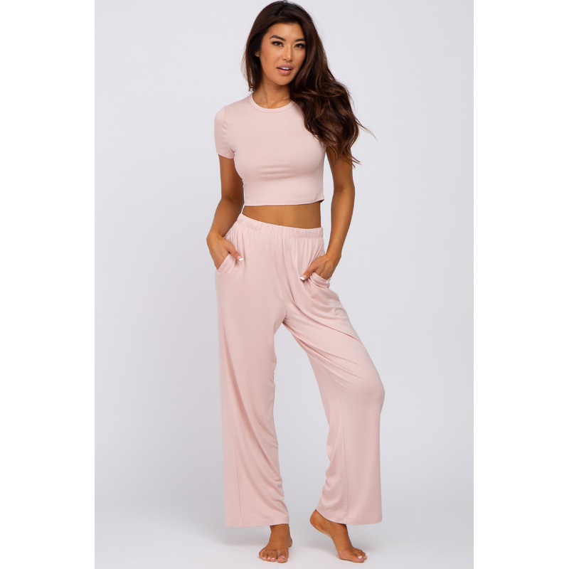 Light Pink Crop Top Lounge Set