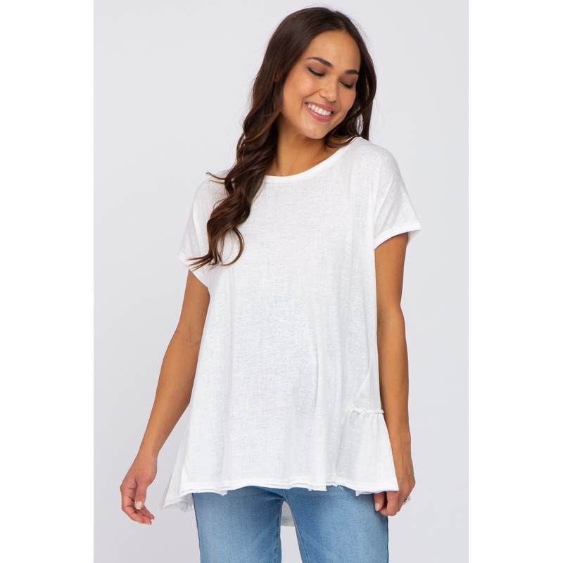White Ruffle Back Maternity Top