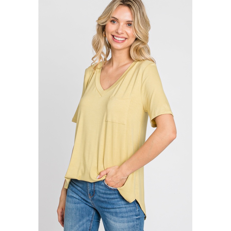 Yellow Pocket Front Curved Hem Top