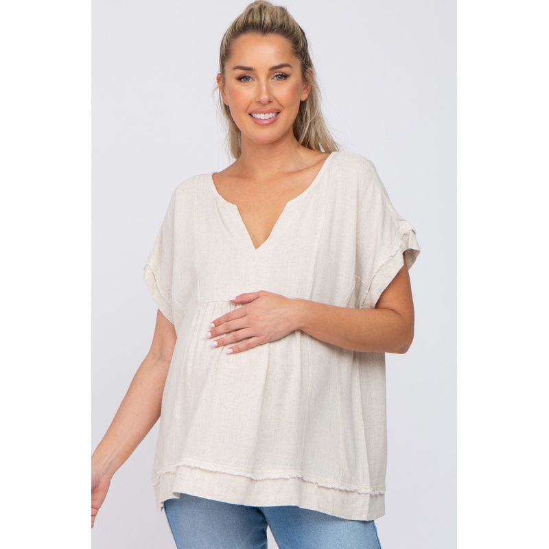 Beige Linen Maternity Blouse