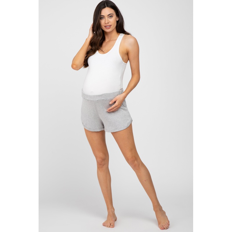 Heather Grey Soft Knit Maternity Lounge Shorts