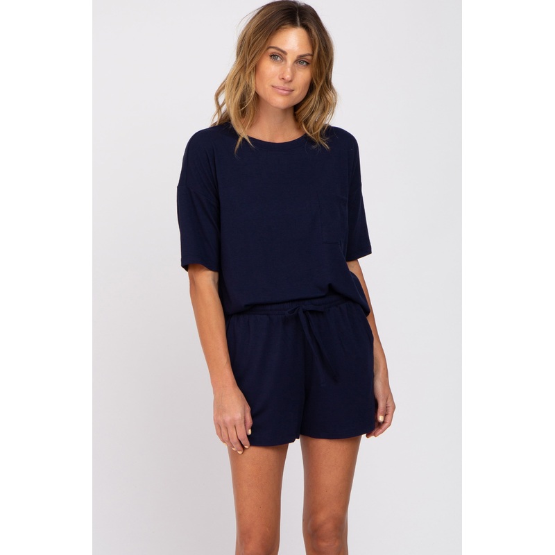 Navy Pocket Front Pajama Short Set
