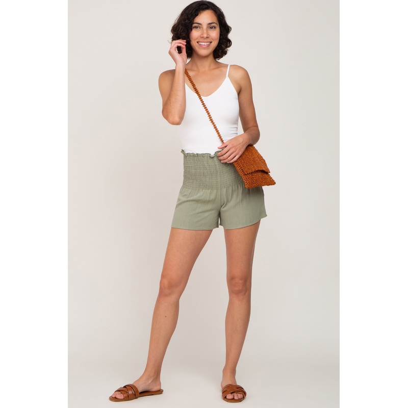 Olive Smocked High Waist Shorts