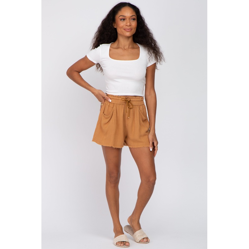 Rust Drawstring Linen Shorts