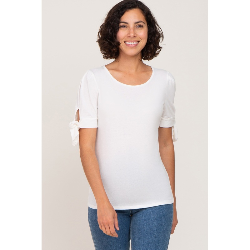 White Short Tie Sleeve Top
