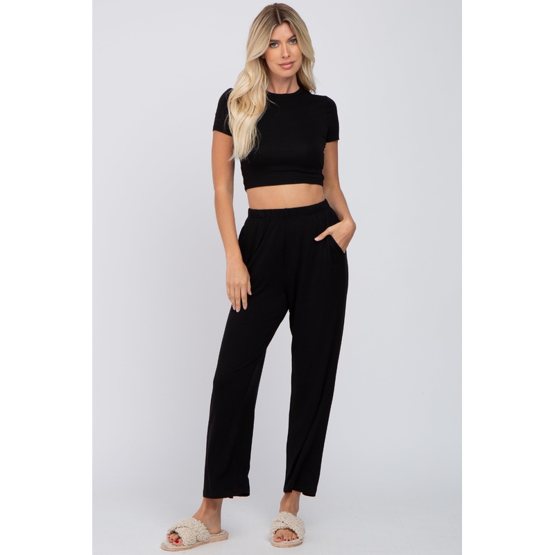 Black Crop Top Lounge Set