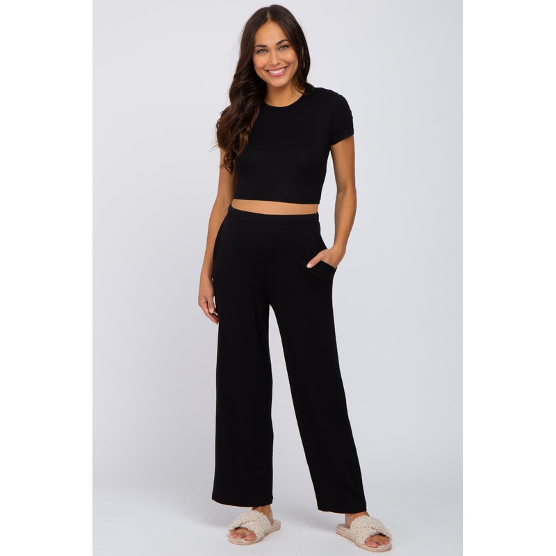Black Crop Top Maternity Lounge Set
