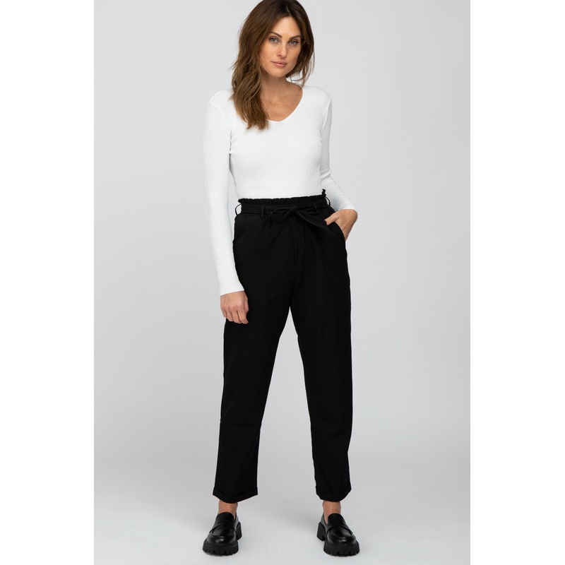 Black Waist Tie Cuffed Pants
