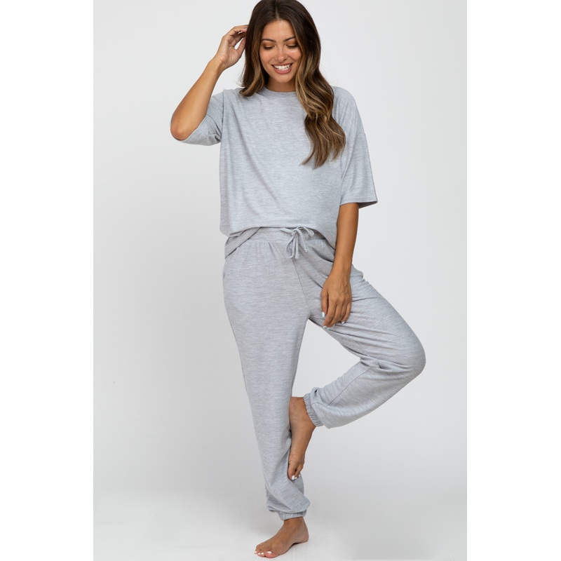 Heather Grey Jogger Maternity Lounge Set