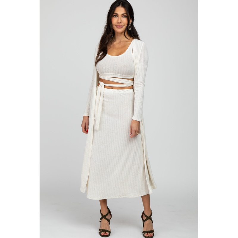 Ivory 3-Piece Skirt and Cardigan Set