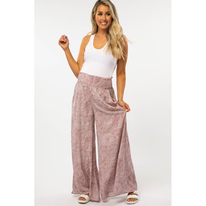 Mauve Polka Dot Smocked Waist Maternity Pant