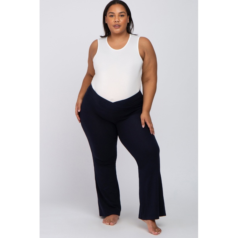 Navy Layered V-Front Maternity Plus Leggings