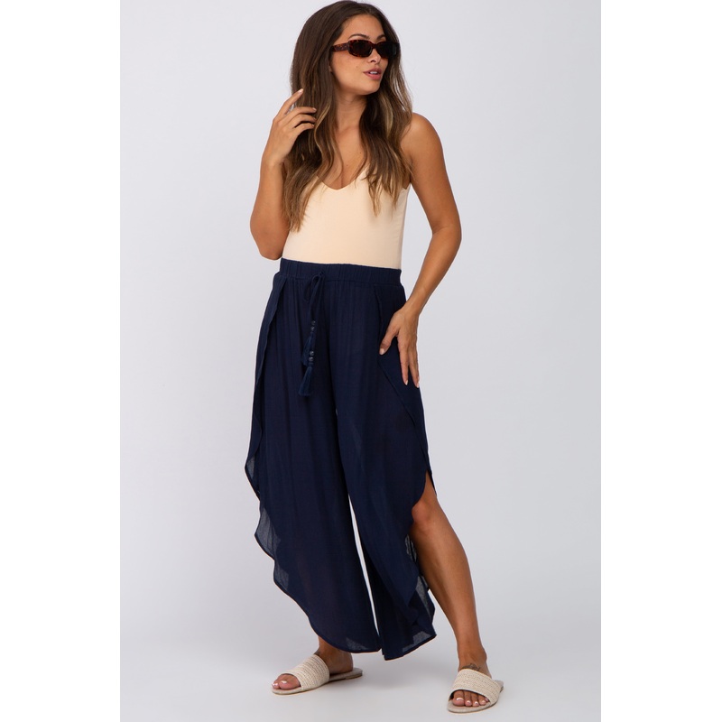 Navy Overlap Maternity Cover Up Pants