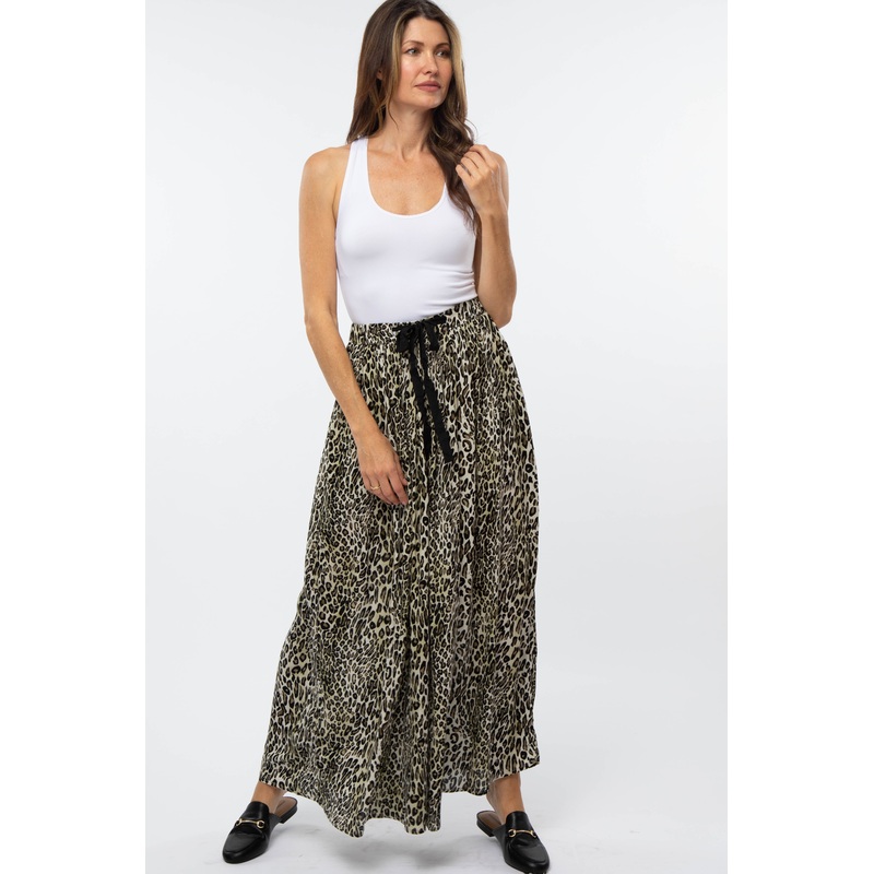 Olive Animal Print Wide Leg Drawstring Pants