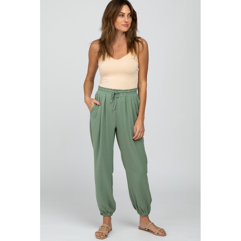 Olive Drawstring Crop Pants