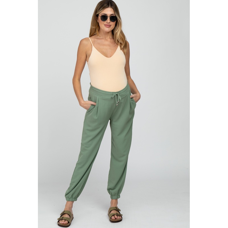 Olive Drawstring Maternity Crop Pants