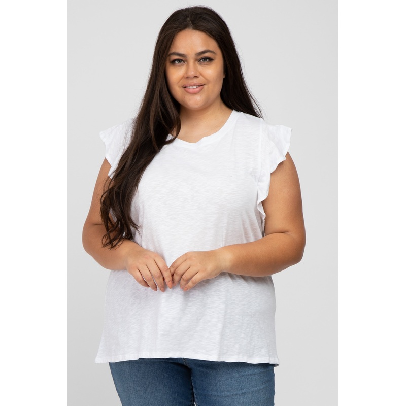 White Ruffle Sleeve Plus Top