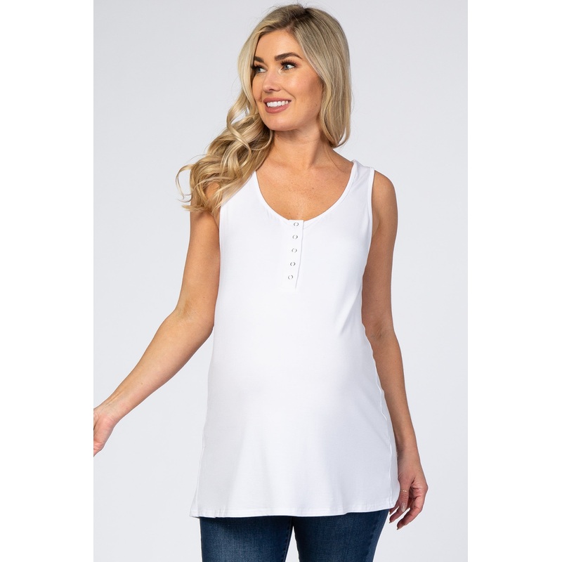 White Snap Button Maternity Tank Top