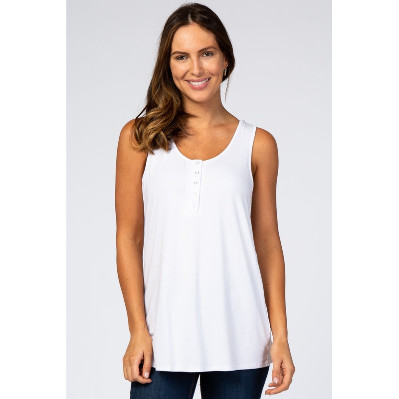 White Snap Button Tank Top