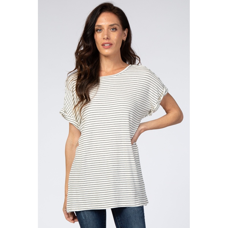 White Striped Ribbed Crisscross Back Top