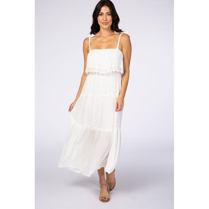 White Swiss Dot Tiered Maxi Dress
