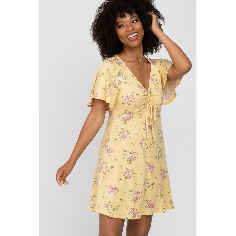 Yellow Floral Short Sleeve Dress