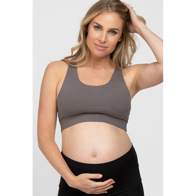 Grey Mesh Racerback Maternity Sports Bra