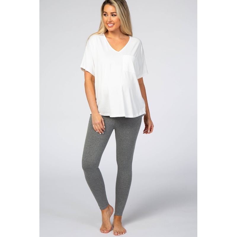 Heather Grey Foldover Waistband Maternity Leggings