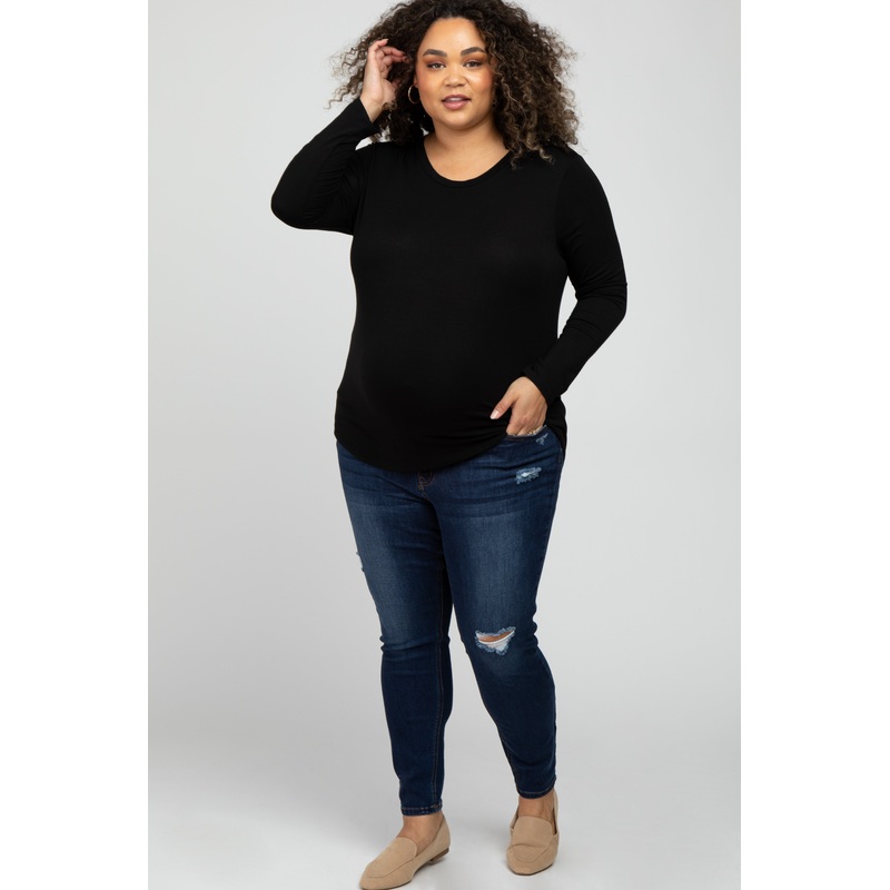 Navy Blue Distressed Plus Maternity Jean