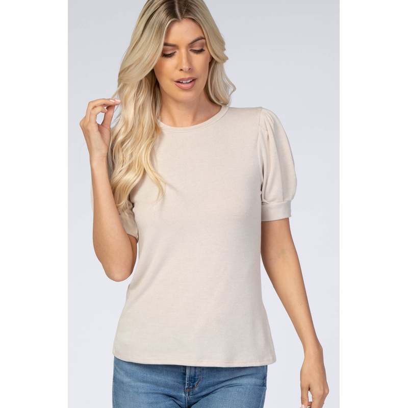 Beige Bubble Short Sleeve Top