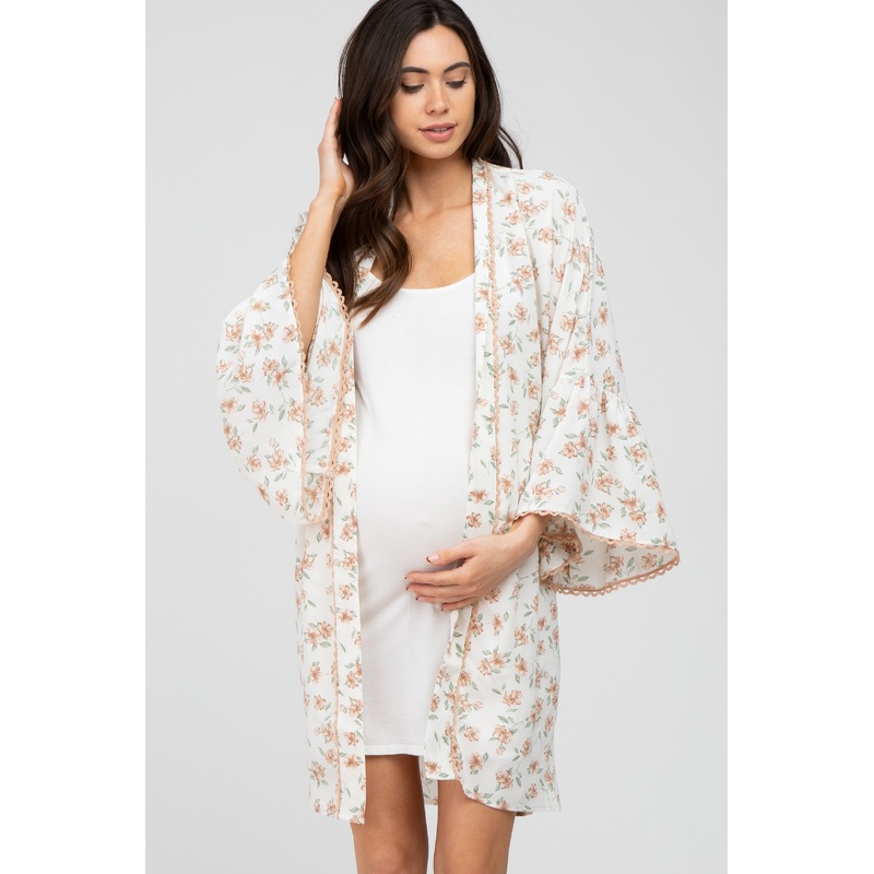 Cream Floral Bell Sleeve Maternity Cover Up