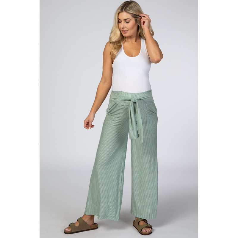Light Olive Striped Wide Leg Maternity Pant
