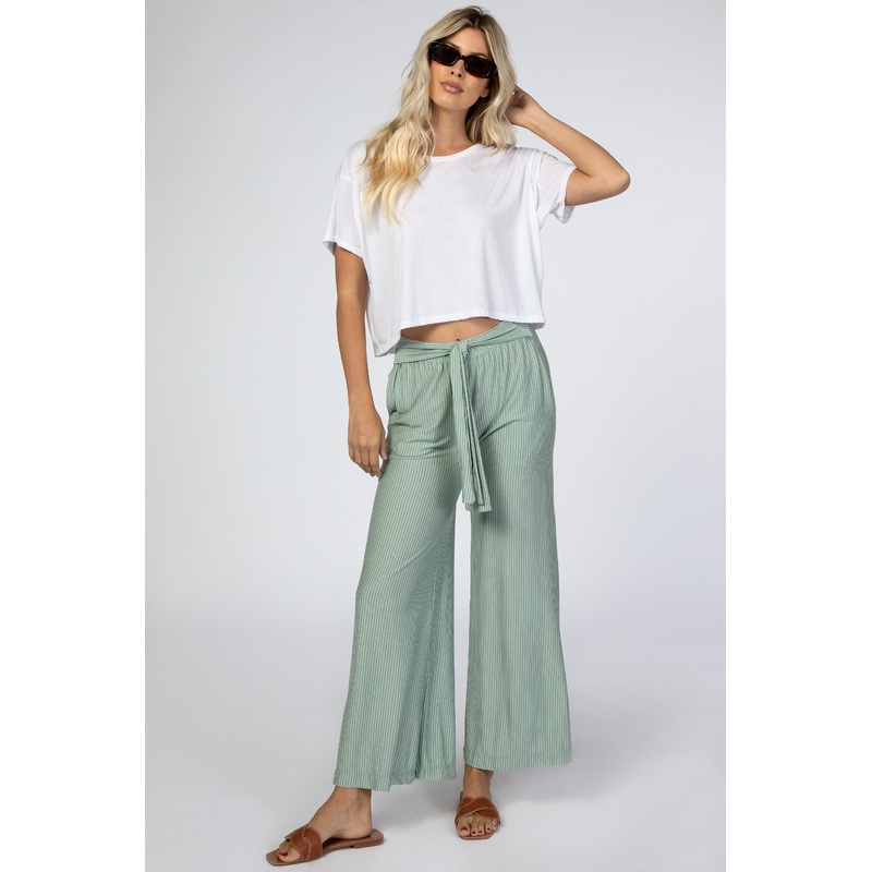 Light Olive Striped Wide Leg Pant