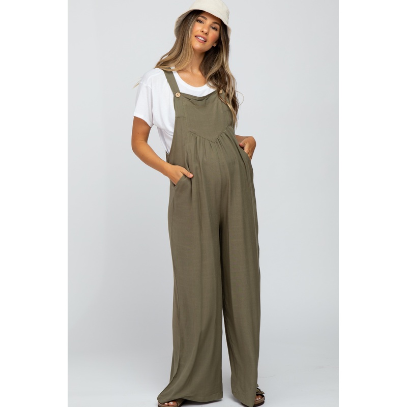 Olive Wide Leg Maternity Overalls